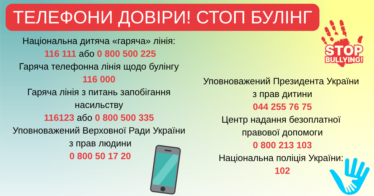 стоп булінг - телефони довіри